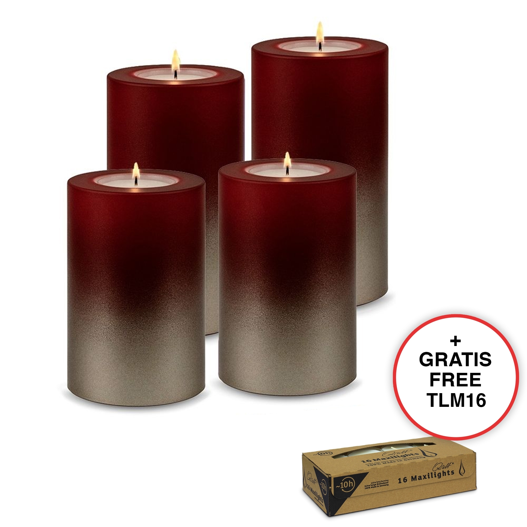 Qult Farluce Trend - Teelichthalter in Kerzenform - LEVI - Merlot Red / Cream Gold